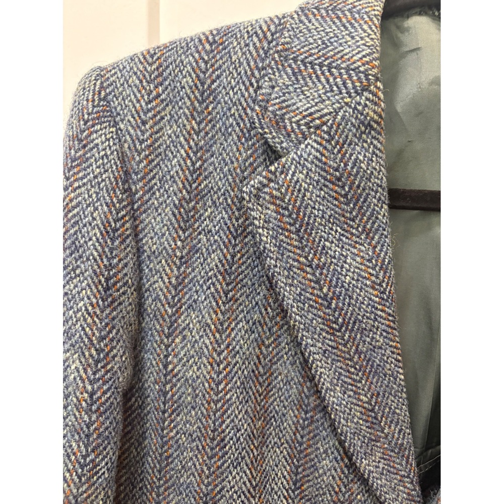 Harris Tweed Mens Blue Orange Herringbone Wool Blazer Sport Coat Handwoven 40R